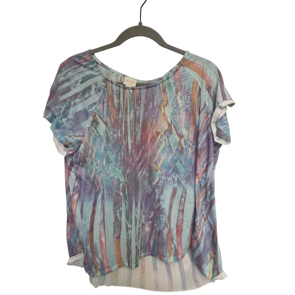 Chicos Womens Multi Color Abstract Print Pleated Back Top Size 2
